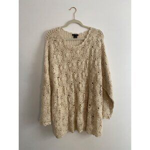 Vintage-Inspired Beige Crochet Sweater By Link 100% Cotton Long Sleeve Size L